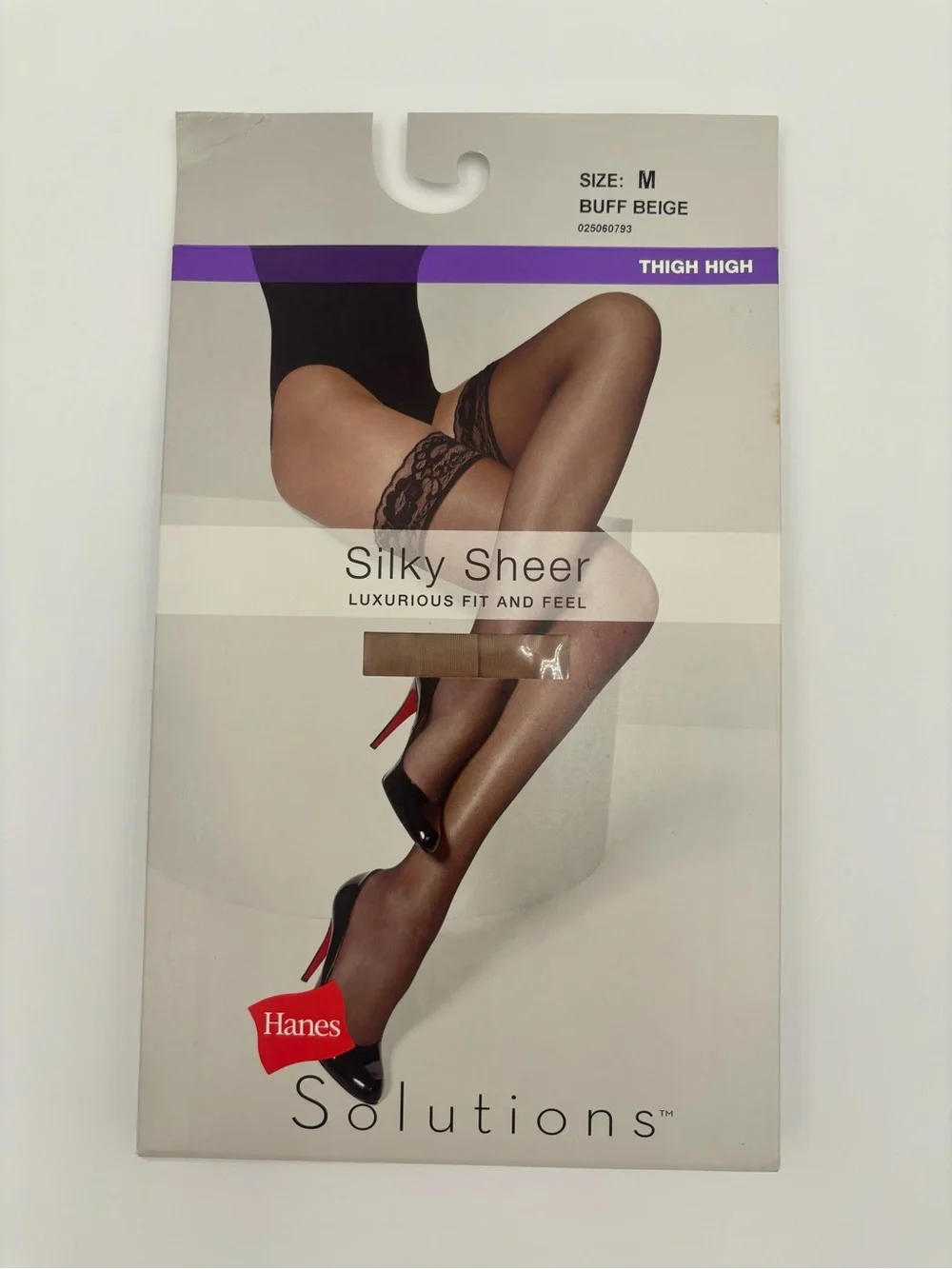 NWT Hanes Solutions Silky Sheer Thigh High Stockings Buff Beige Size M